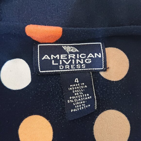 Navy Polka Dot American Living V-Neck Dress with Ruched Side Size 4 - Picture 8 of 8